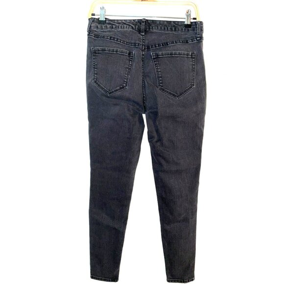 Frayed Jeans High Rise Skinny Button Fly Size 6/28 Black Denim - Picture 2 of 8